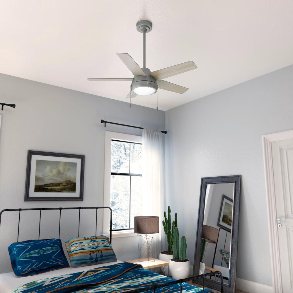 Hunter Burroughs 44&quot; Ceiling Fan with LED Lights in Matte Silver, , large