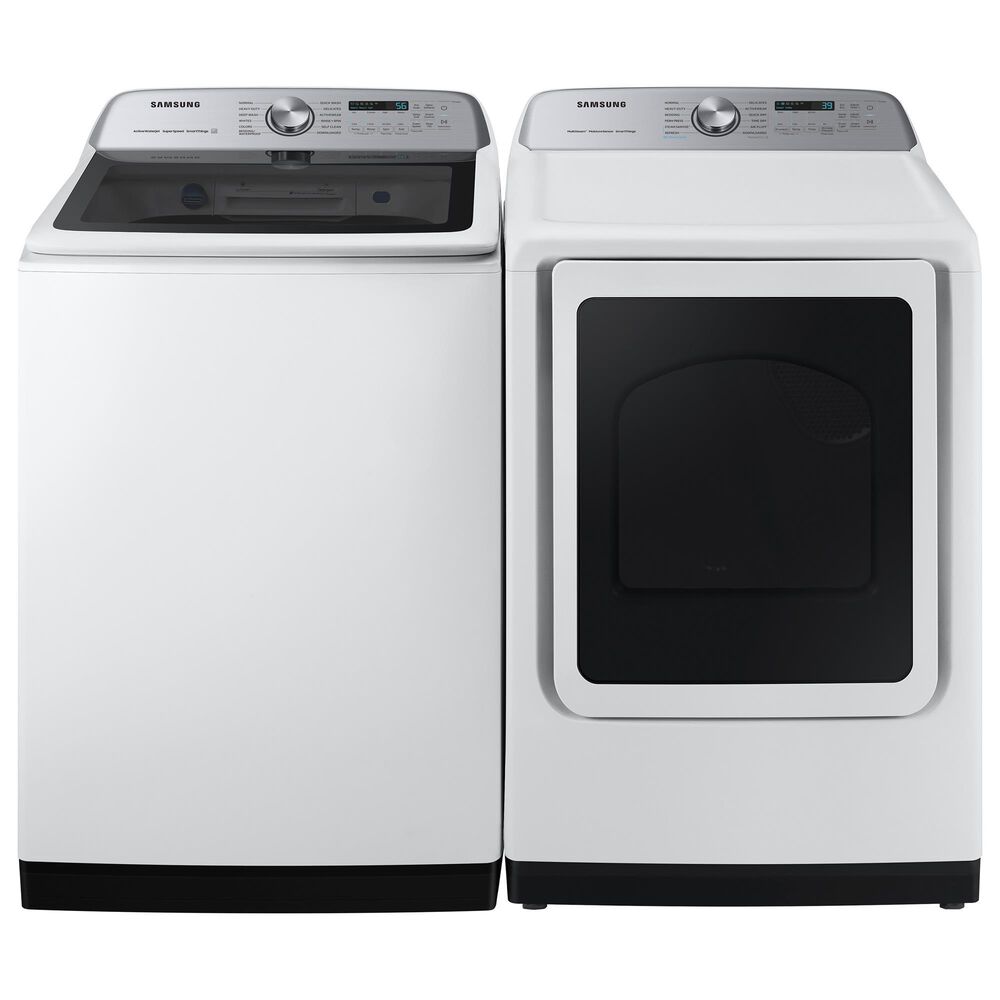 Samsung 5.2 Cu. Ft. Large Capacity Smart Top Load Washer and 7.4 Cu. Ft. Smart Gas Dryer Laundry Pair in White, , large
