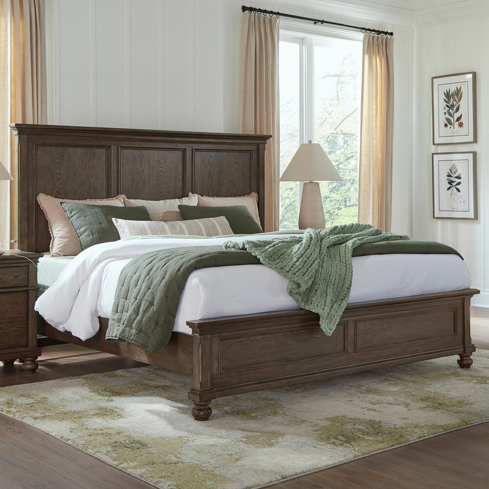 Riva Ridge Oxford Queen Panel Bed in Cocoa with USB Ports, , large