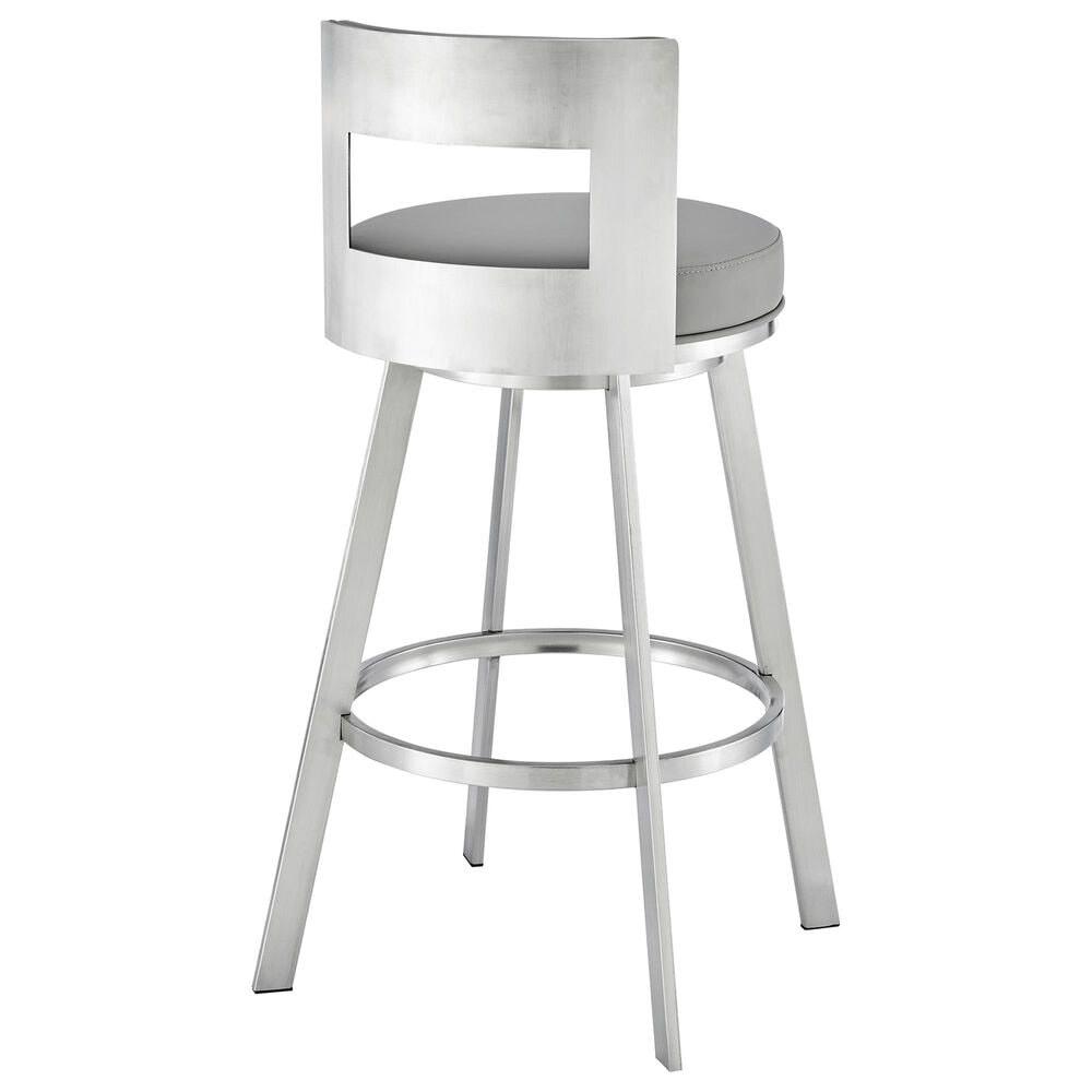 Blue River Flynn 26&quot; Swivel Counter Stool with Light Gray Cushion in Brushed Stainless Steel, , large