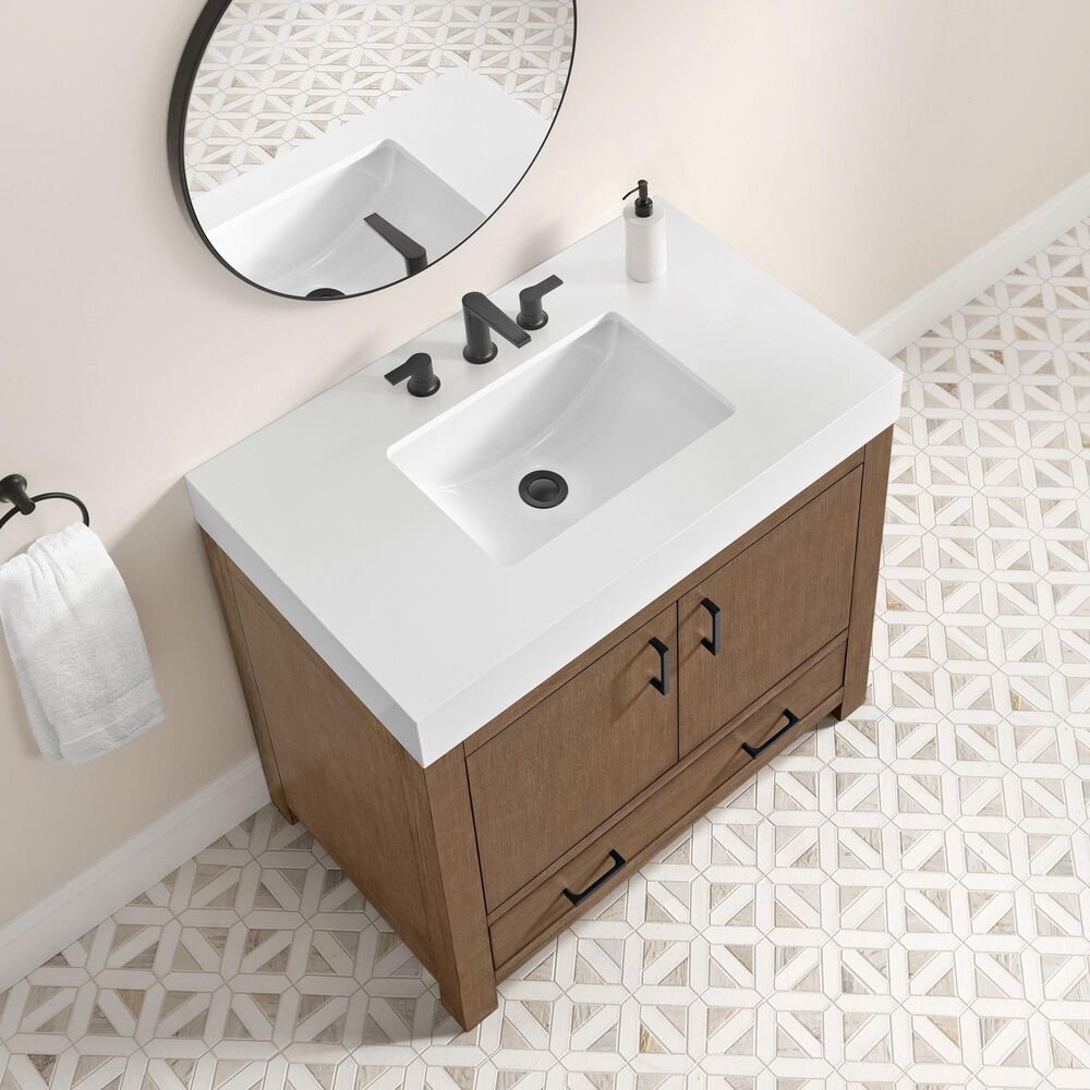 37B Alanya 36" Single Bathroom Vanity in Walnut Drift with White Composite Stone Top, , large