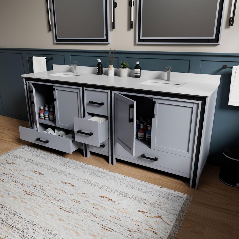 Lexora Home Ziva 84" Double Bathroom Vanity in Dark Grey with 2 cm White Cultured Marble Top and Rectangular Sinks, , large