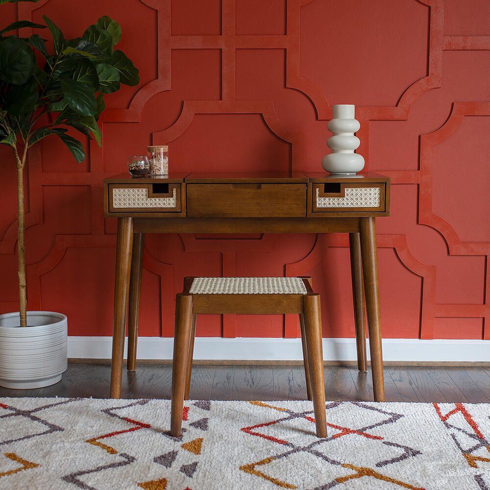 Linon Home Decor Camila Vanity with Stool in Walnut, , large