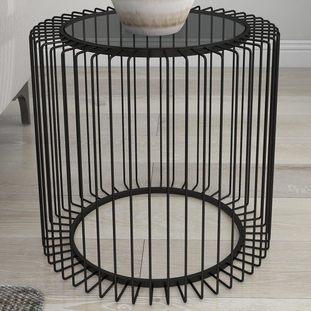 Maple and Jade Open Wire Frame End Table in Matte Black, , large