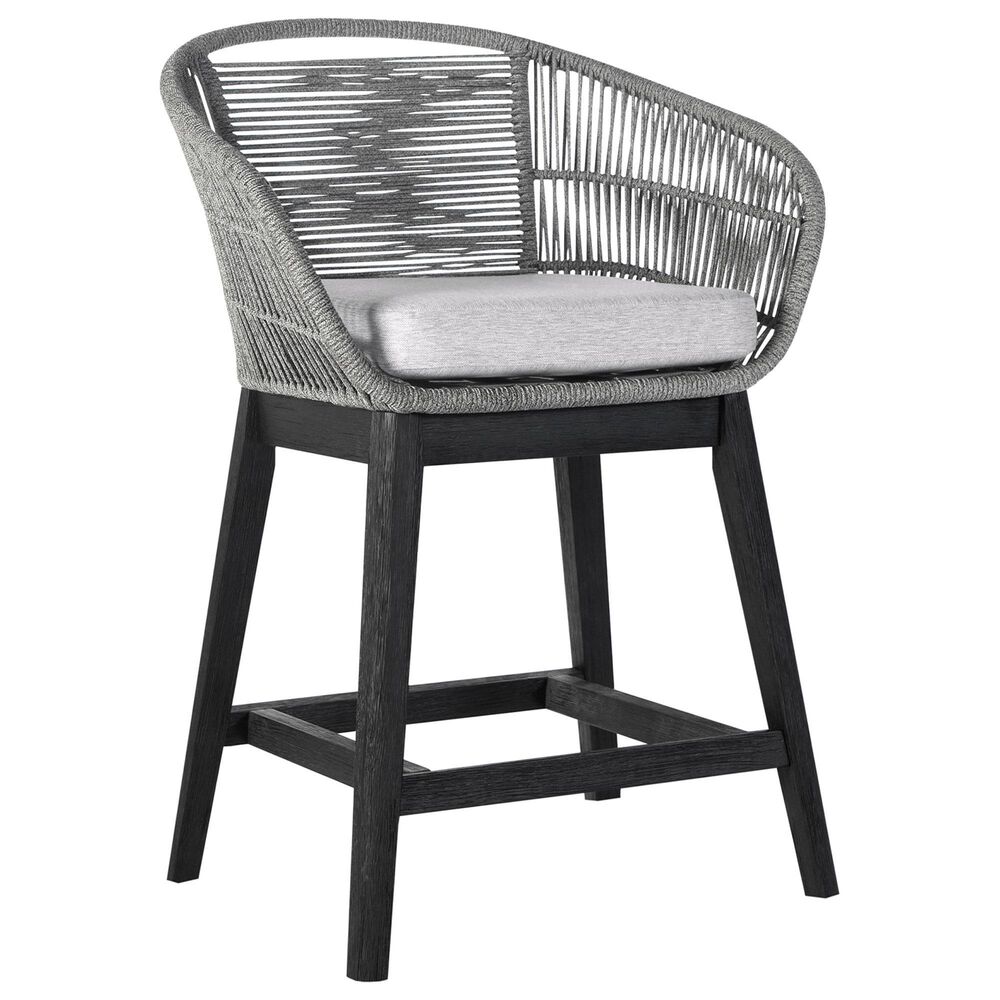Armen Living Tutti Frutti Patio Counter Height Bar Stool with Light Gray Cushion in Black, , large