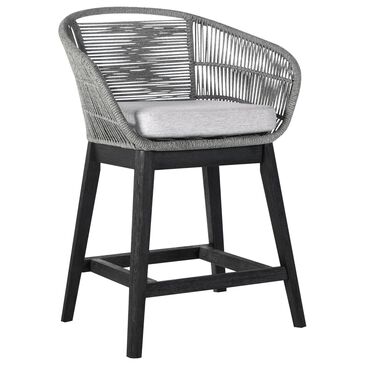 Armen Living Tutti Frutti Patio Counter Height Bar Stool with Light Gray Cushion in Black, , large