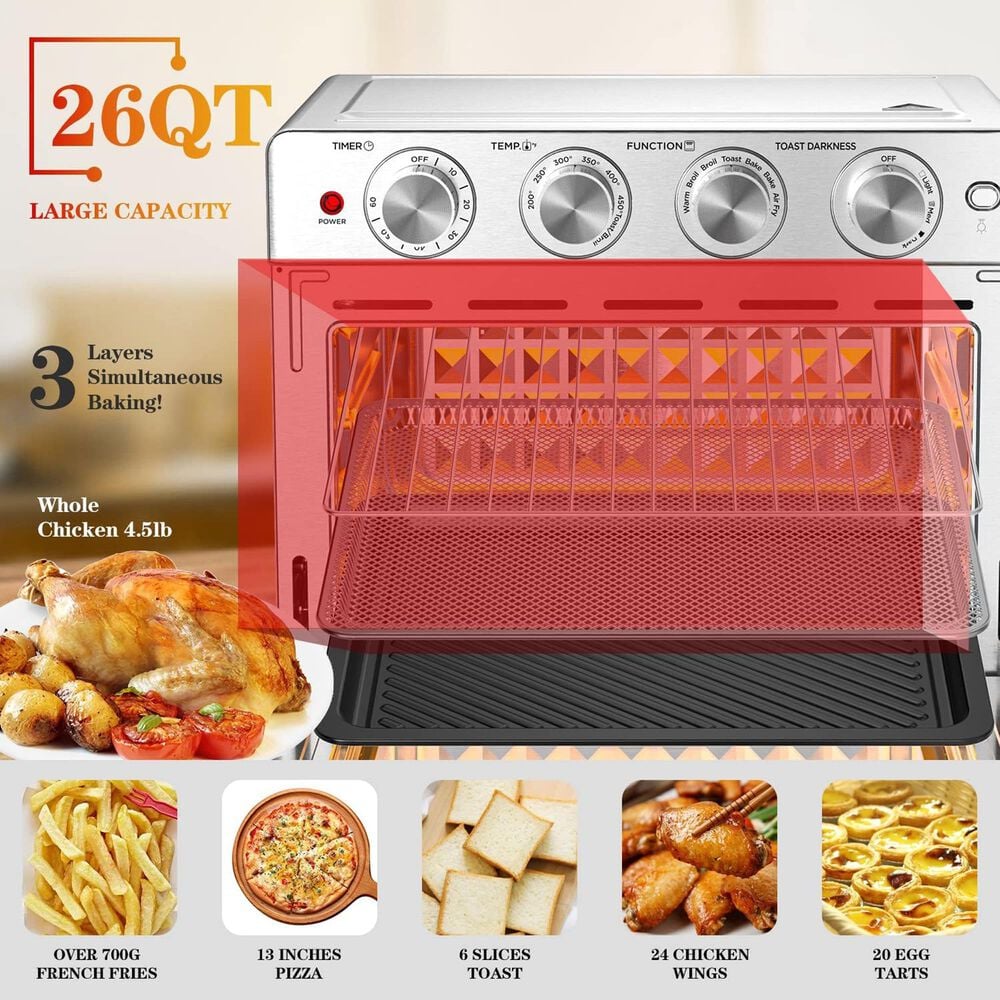 HOMLUX 26 Qt Air Fryer Toaster Oven in Silver, , large