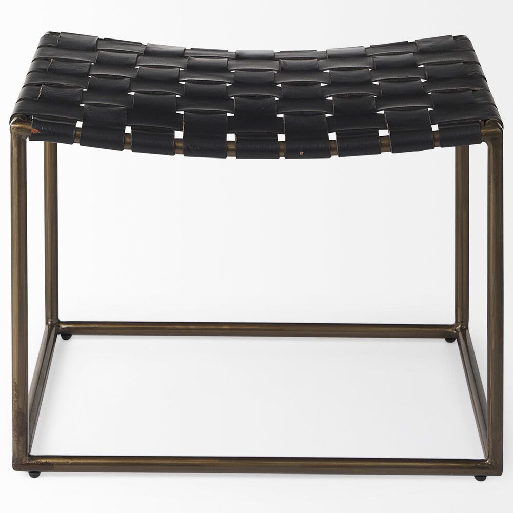 Mercana Clarissa Stool with Black Leather Woven Seat in Gold, , large