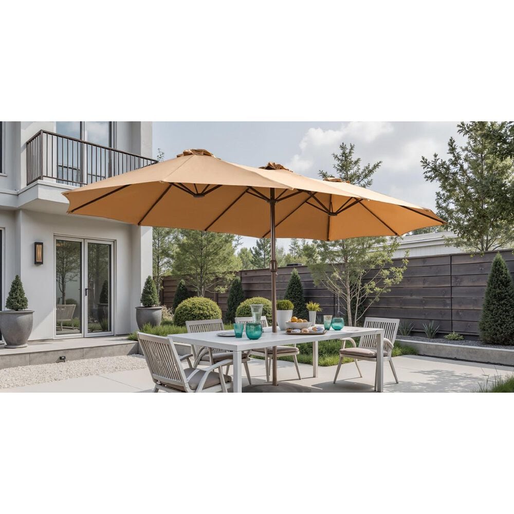 HOMLUX 15' Outdoor Market Umbrella with Sandbags Base in Khaki, , large