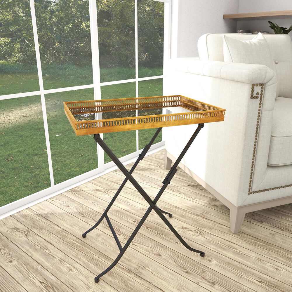 Maple and Jade Tray Top Accent Table in Gold and Black, , large