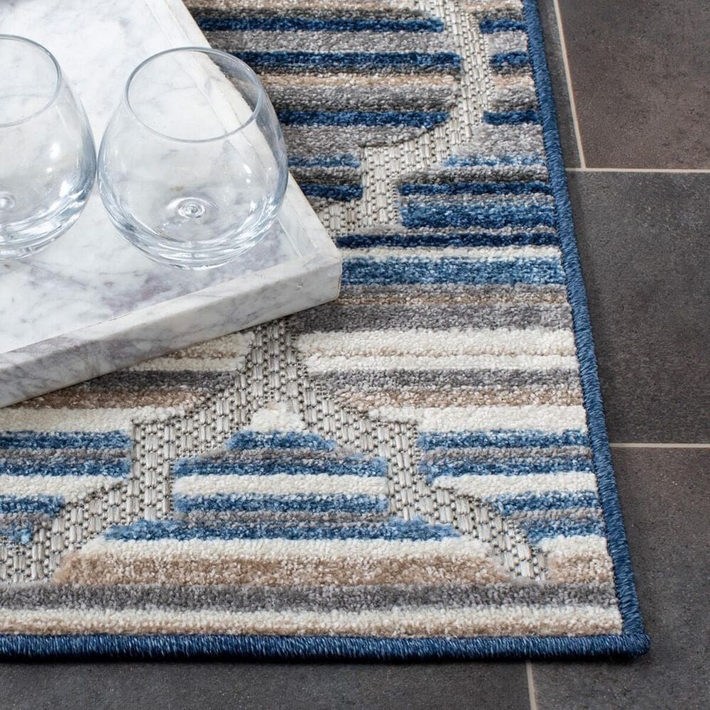 Safavieh Cabana CBN333M 3&#39; Square Blue and Grey Indoor/Outdoor Area Performance Rug, , large