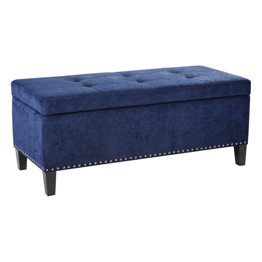 Living Essentials Madison Park Bench Storage Ottoman With Tufted Top in Blue, , large