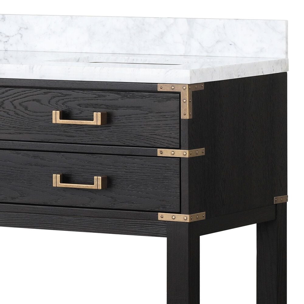 Lexora Home Norwalk 60&quot; Double Bathroom Vanity in Black Oak with White Carrara Marble Top and Rectangular Sinks, , large