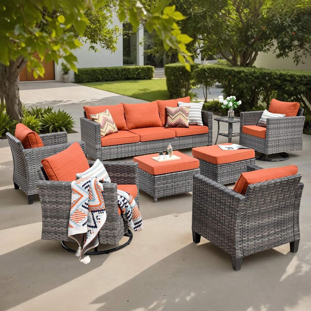 HOMLUX 8-Piece Outdoor Patio Furniture in Orange, , large