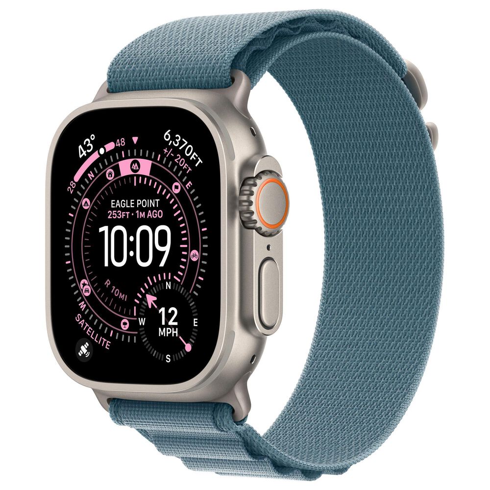 Apple Watch Ultra 3 (GPS+Cellular) 49mm Titanium Case with Light Blue Alpine Loop - Medium in Natural and 2-Year AppleCare+, , large