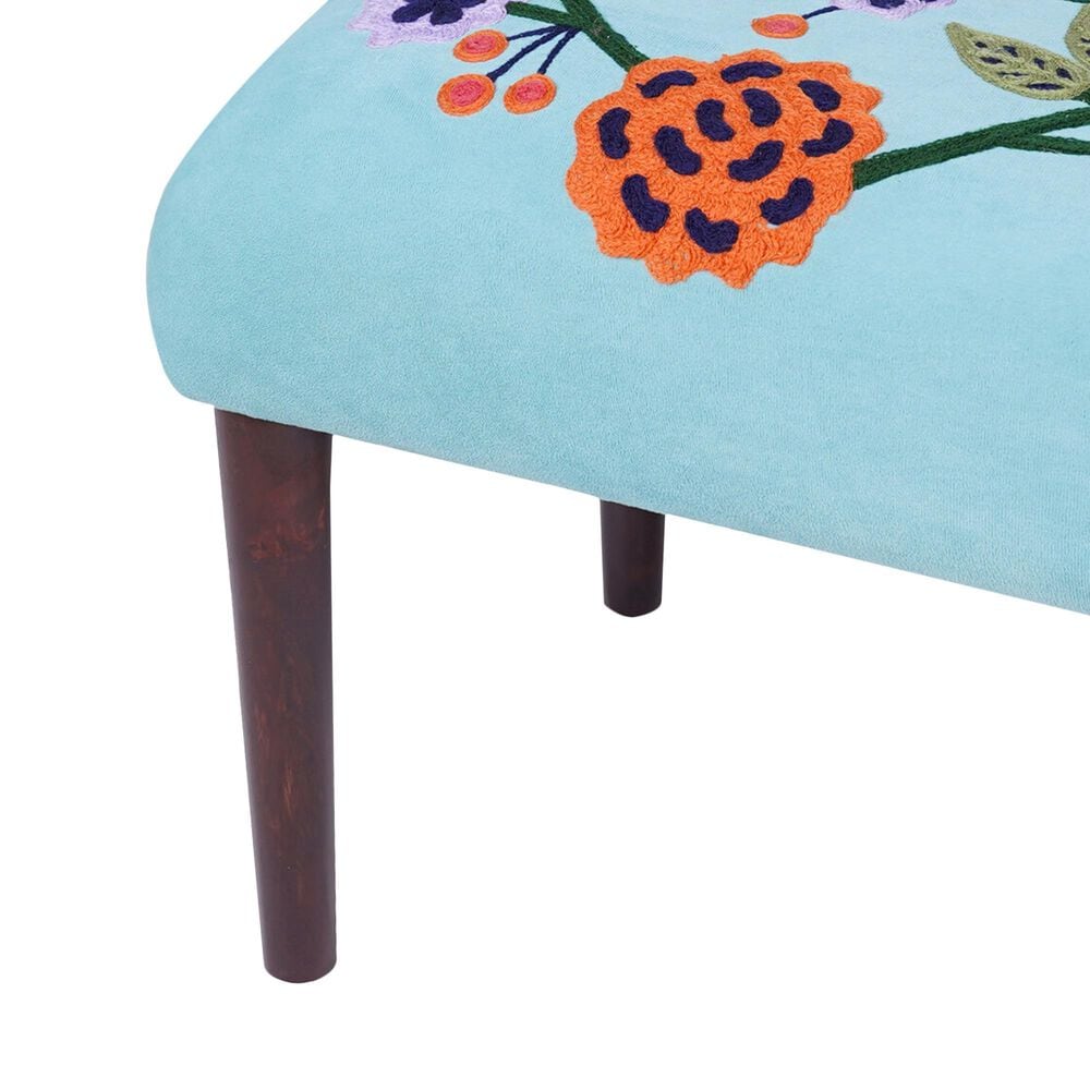 LR Home Floral Accent Bench in Blue and Multicolor, , large