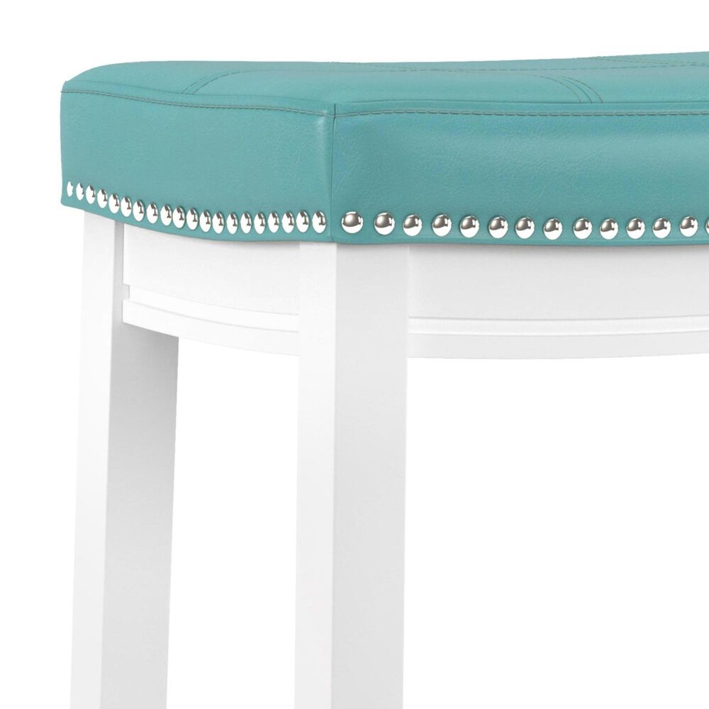 Linon Home Decor Claridge Counter Stool with Teal Cushion in White, , large