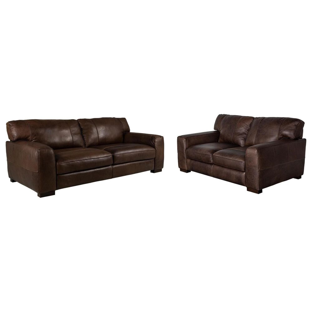 Bordeaux & Co Maxi Stationary Leather Sofa and Loveseat Set in Madison Espresso, , large