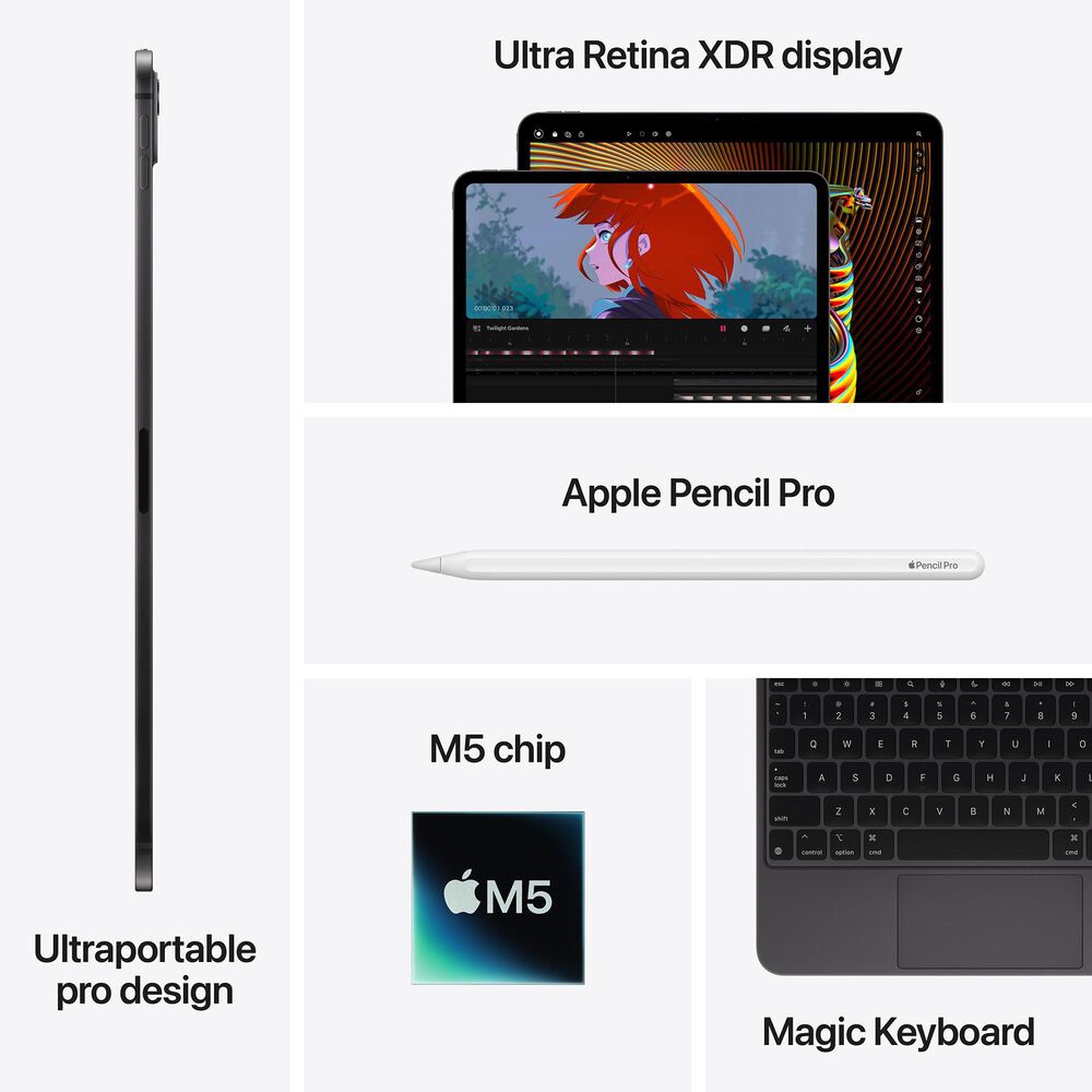 Apple 11-Inch iPad Pro | Apple M5 chip | Wi-Fi + Cellular 512GB with standard glass | Space Black &#40;latest Model&#41;, , large