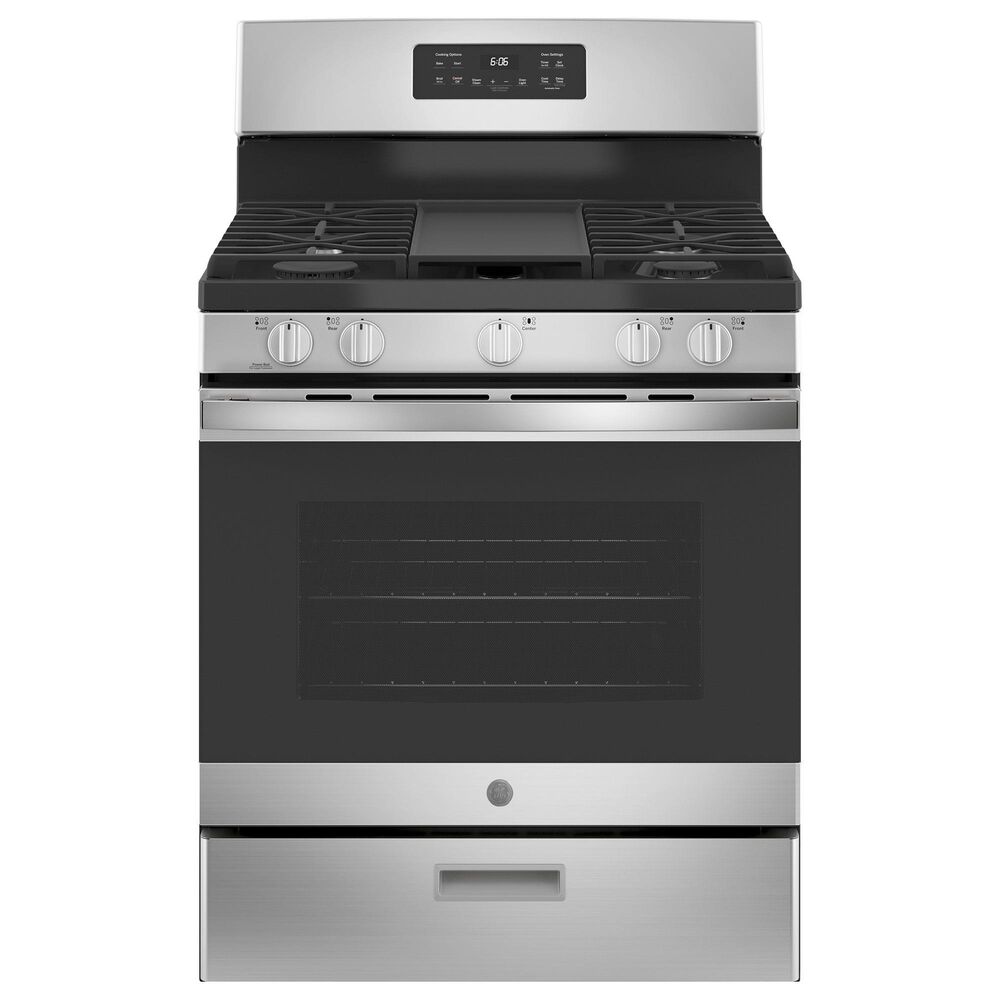 GE Appliances 2-Piece Kitchen Package with 30&quot; Free-Standing Gas Range and 1.7 Cu. Ft. Over-the-Range Microwave in Stainless Steel, , large