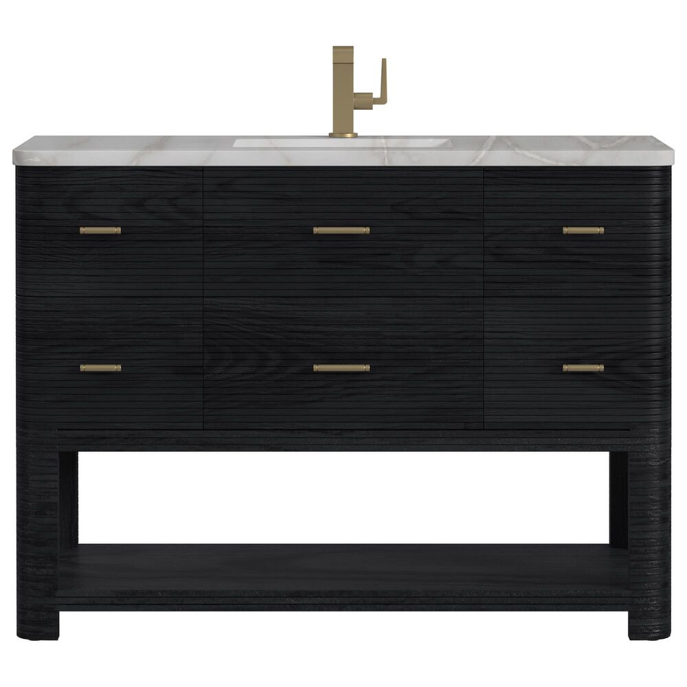 James Martin Vanities Lucian 48&quot; Single Vanity in Carbon Oak with 3 cm Victorian Silver Quartz Top, , large