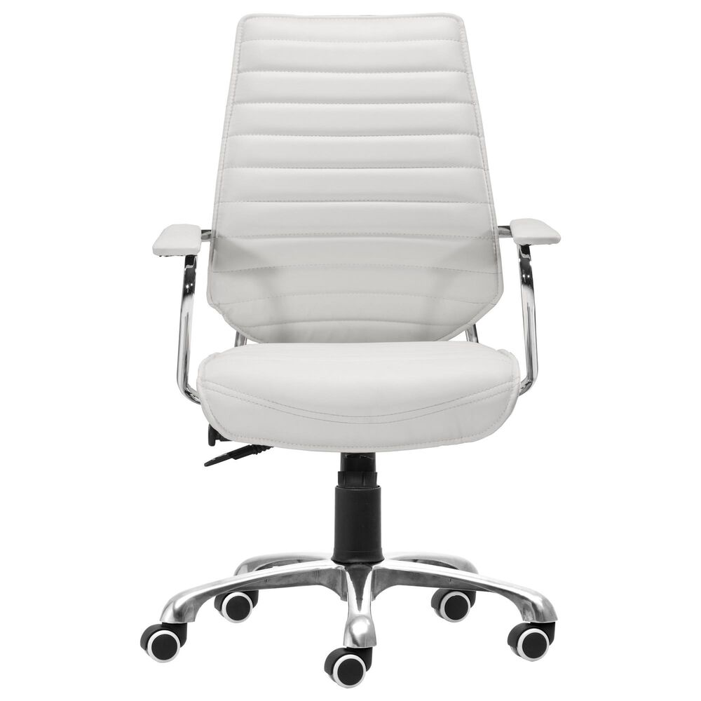 Zuo Modern Enterprise Low Back Office Chair with White Faux Leather in Chrome, , large