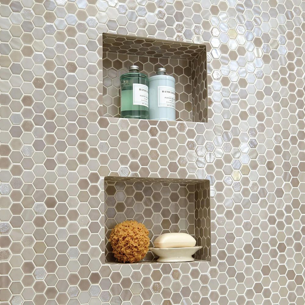 Dal-Tile Uptown Glass Frost Moka 1&quot; x 1&quot; Hexagon on 12&quot; x 12&quot; Glass Mosaic Sheet, , large