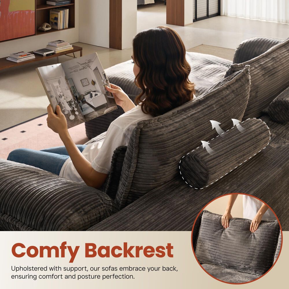 HOMLUX 112" Modern Sectional Sofa with Curved Armrests in Gray, , large