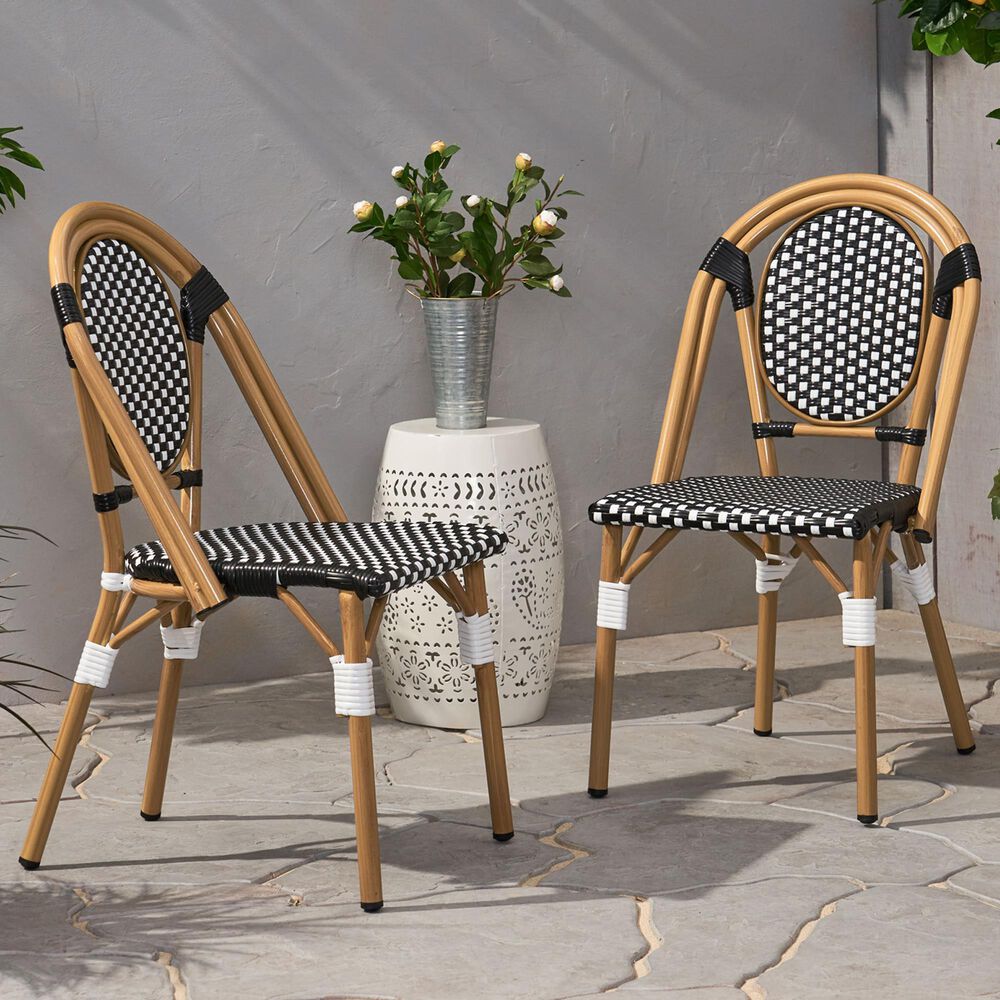 Hearth and Haven Outdoor French Bistro Chair in White, Black and Yellow &#40;Set of 2&#41;, , large