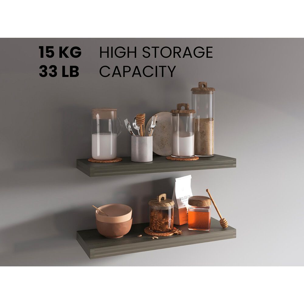 Hearth and Haven Ecco32" Floating Wall Shelf with Space-Saving Design in Olive (Set of 2), , large