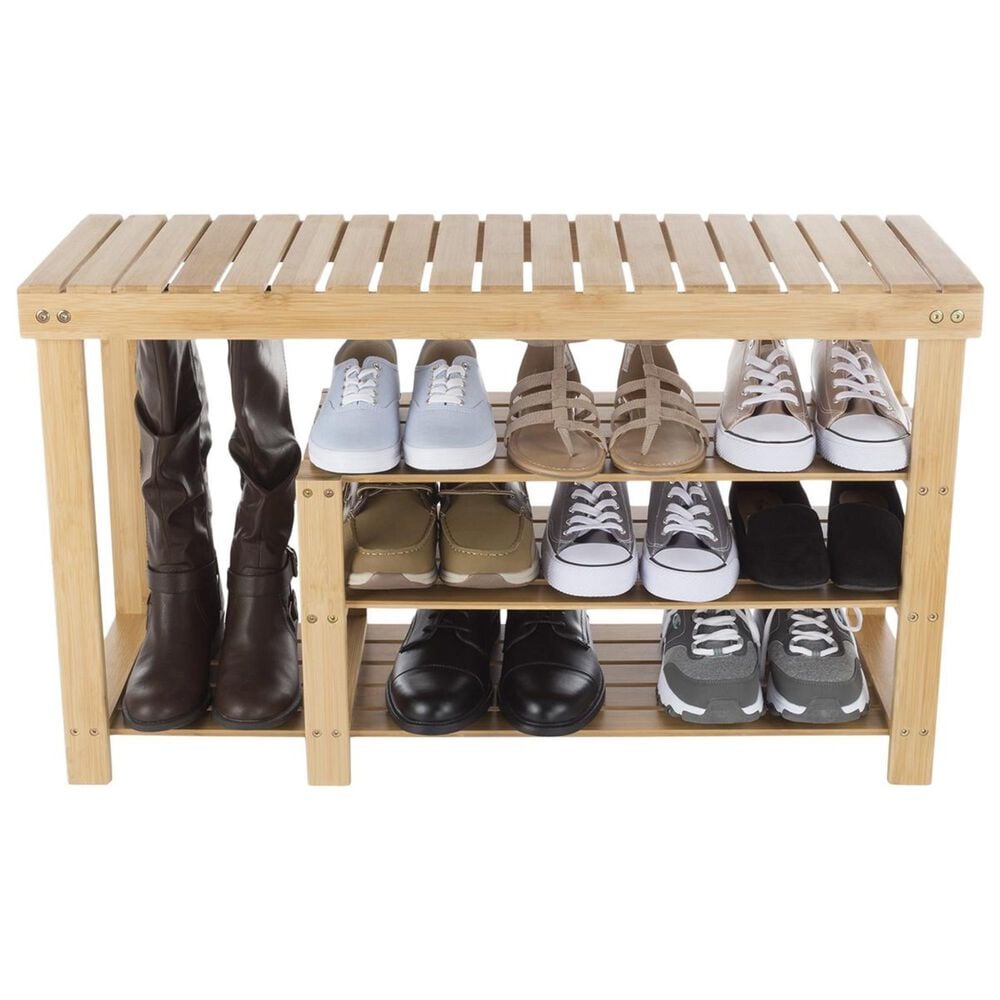Timberlake Lavish Home 3 Tiers Bamboo Shoe Rack Bench in Bamboo, , large