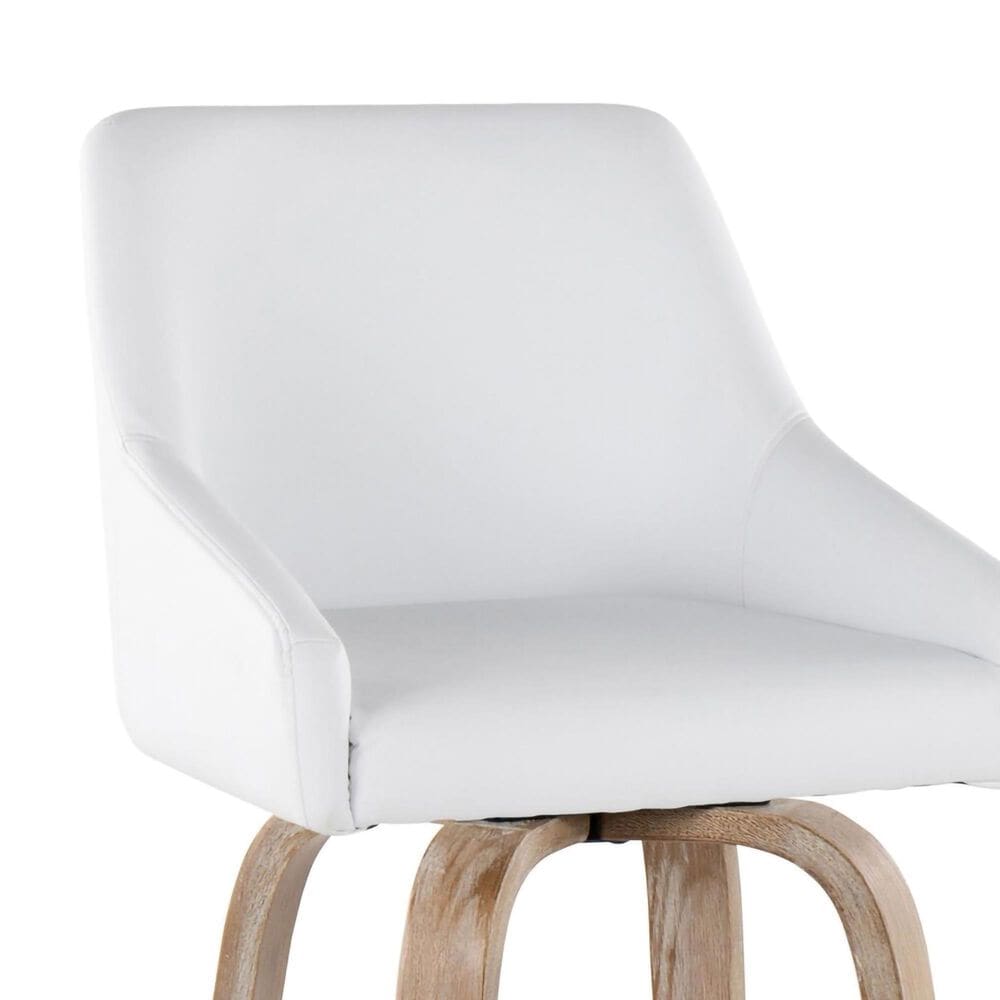 LumiSource Hannah Swivel Counter Stool with White Faux Leather Upholstery in Whitewashed and Black (Set of 2), , large