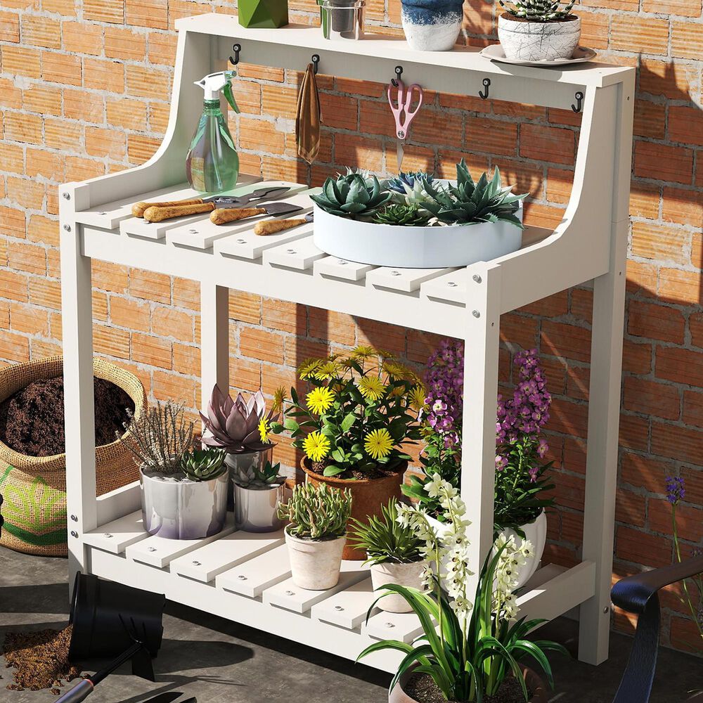 HOMLUX Outdoor Storage Potting Bench in White, , large