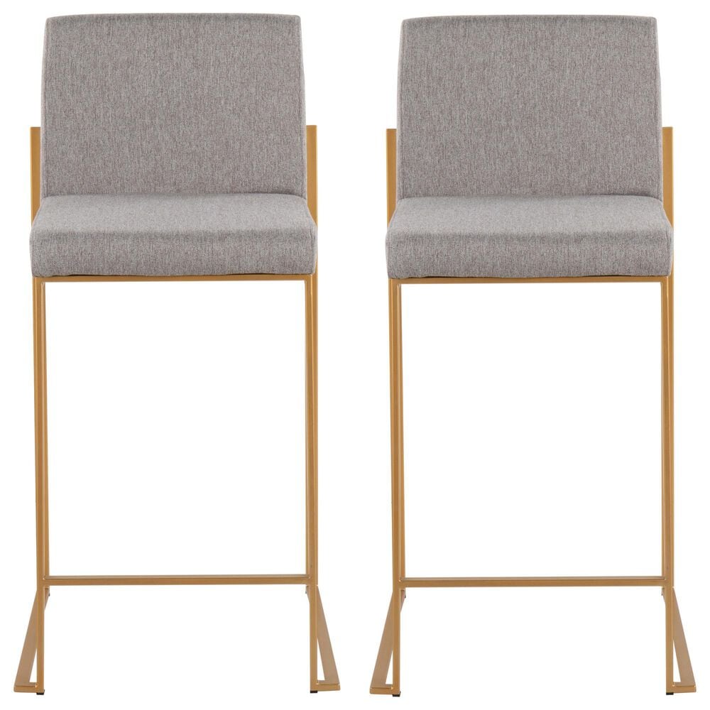 Lumisource Fuji Counter Stool with Grey Cushion in Gold Finish &#40;Set of 2&#41;, , large