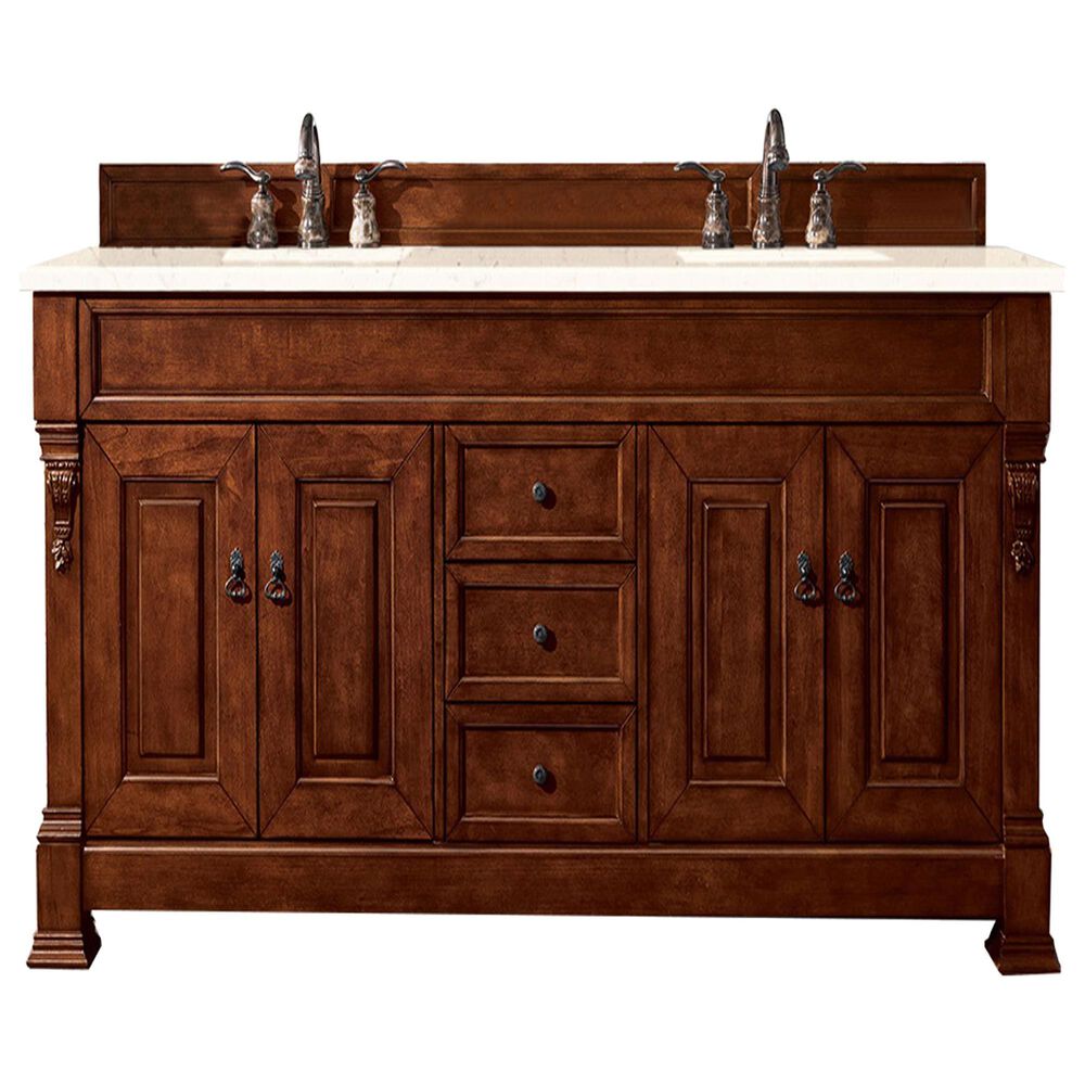 James Martin Vanities Brookfield 72" Double Bathroom Vanity in Warm Cherry with 3 cm Eternal Marfil Quartz Top and Rectangle Sink, , large