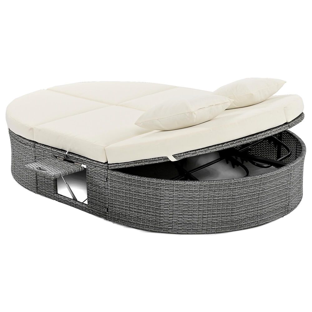 HOMLUX 2-Person Outdoor Daybed with Adjustable Backrests and Foldable Cup Trays in Beige, , large