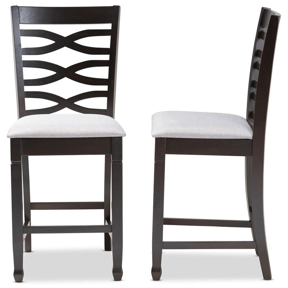 Baxton Studio Lanier Counter Height Pub Chair with Grey Cushion in Espresso Brown (Set of 2), , large