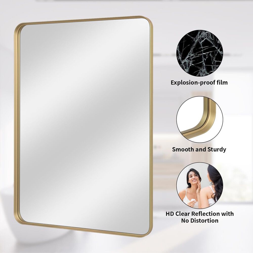 HOMLUX 30" x 22" Rectangular Decorative Wall Mirror in Gold, , large