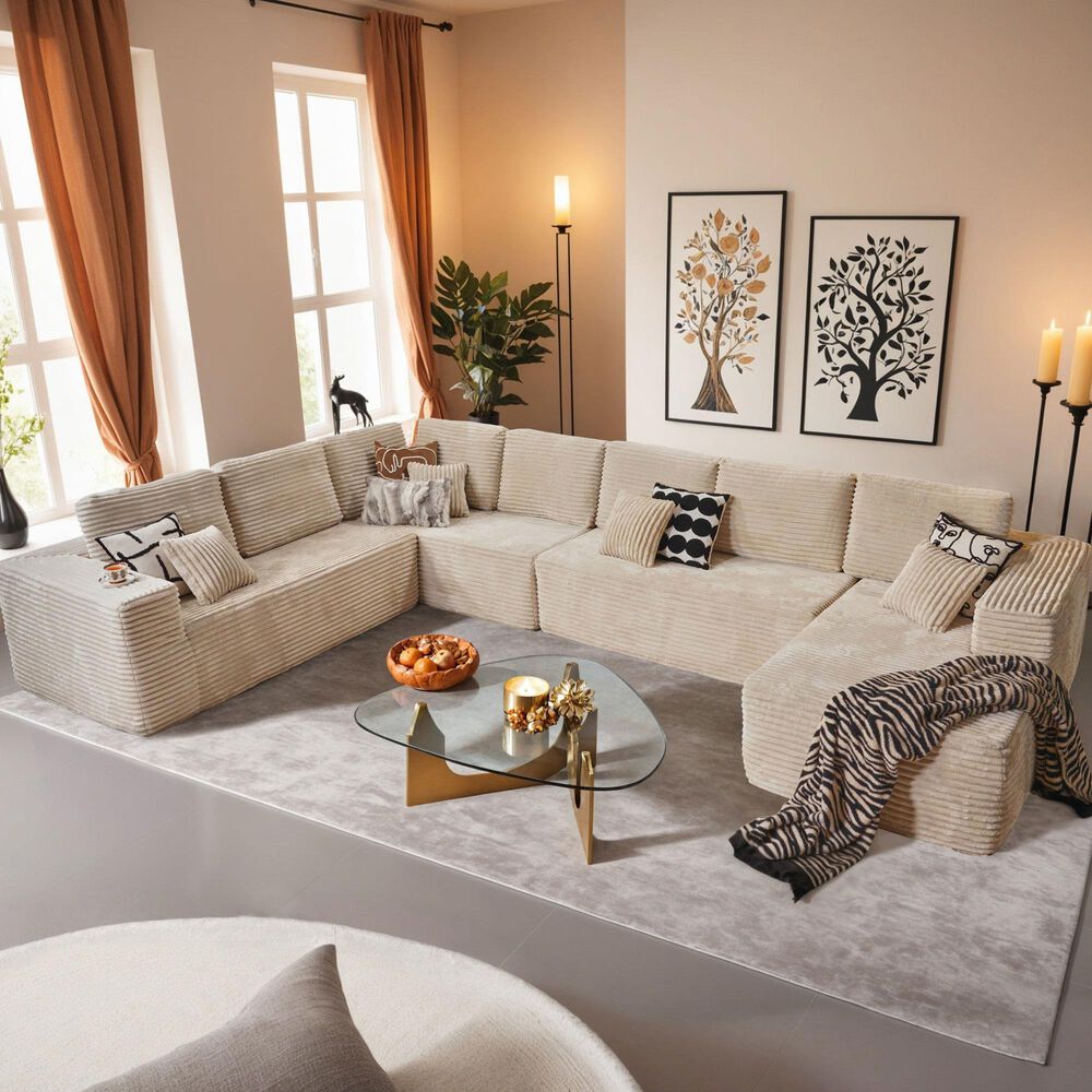 HOMLUX 4-Piece Mod U-Sectional with Chaise in Beige, , large