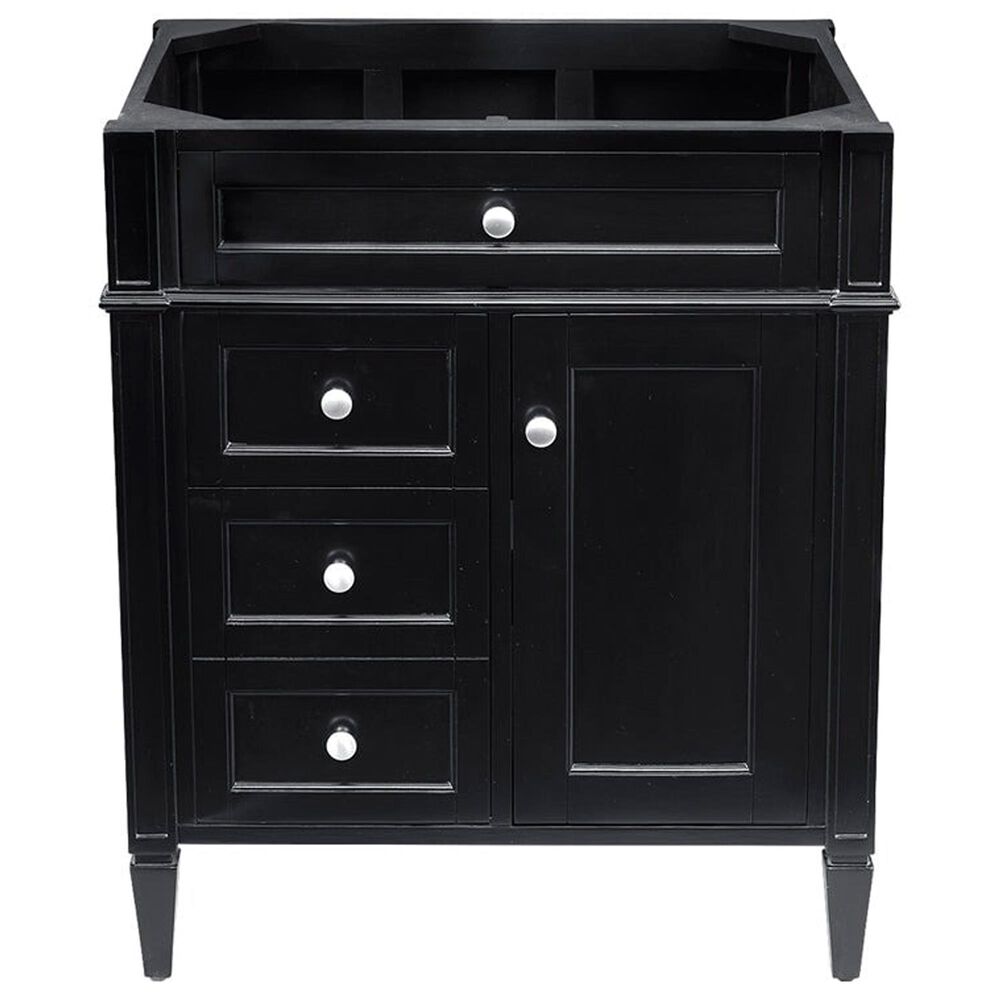 James Martin Vanities Brittany 30" Single Bathroom Vanity in Black Onyx with Single Hole 3 cm White Zeus Quartz Top and Rectangular Sink, , large