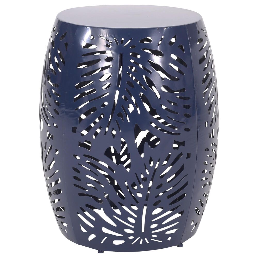 Hearth and Haven Outdoor Side Table with Tropical Palm Leaf Pattern in Navy Blue, , large