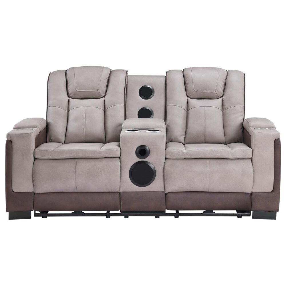Titanic Furniture Power Reclining Loveseat with Power Headrest in Brown, , large