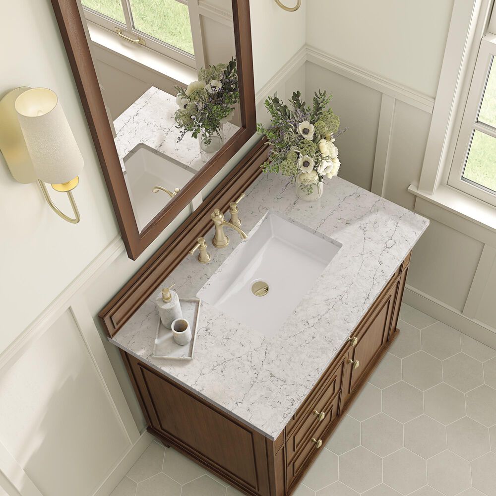 James Martin Vanities Lorelai 36&quot; Single Vanity in Mid-Century Walnut with 3 cm Eternal Jasmine Pearl Quartz Top, , large