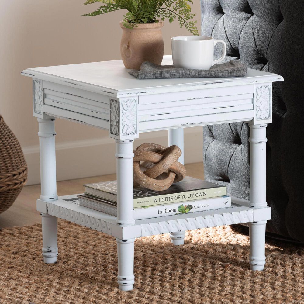 Baxton Studio Jeanne End Table with 1-Shelf in White, , large