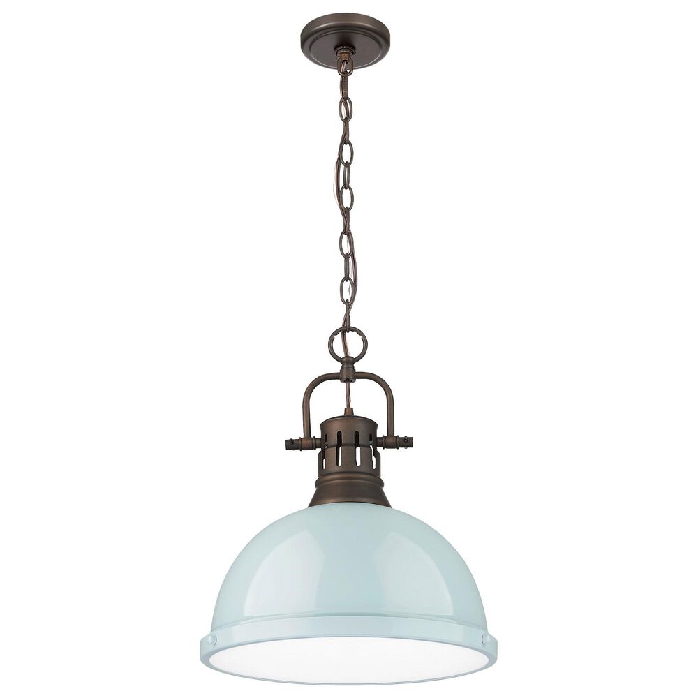 Golden Lighting Duncan 1-Light Pendant with Chain and Seafoam Shade in Rubbed Bronze, , large