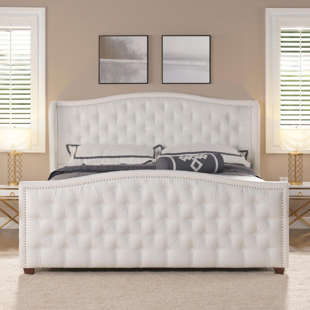 Jennifer Taylor Home Marcella King Upholstered Bed in Bright White NFM