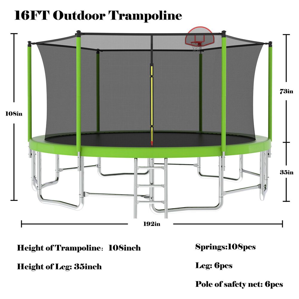 HOMLUX 16' Outdoor Trampoline Sports in Green, , large