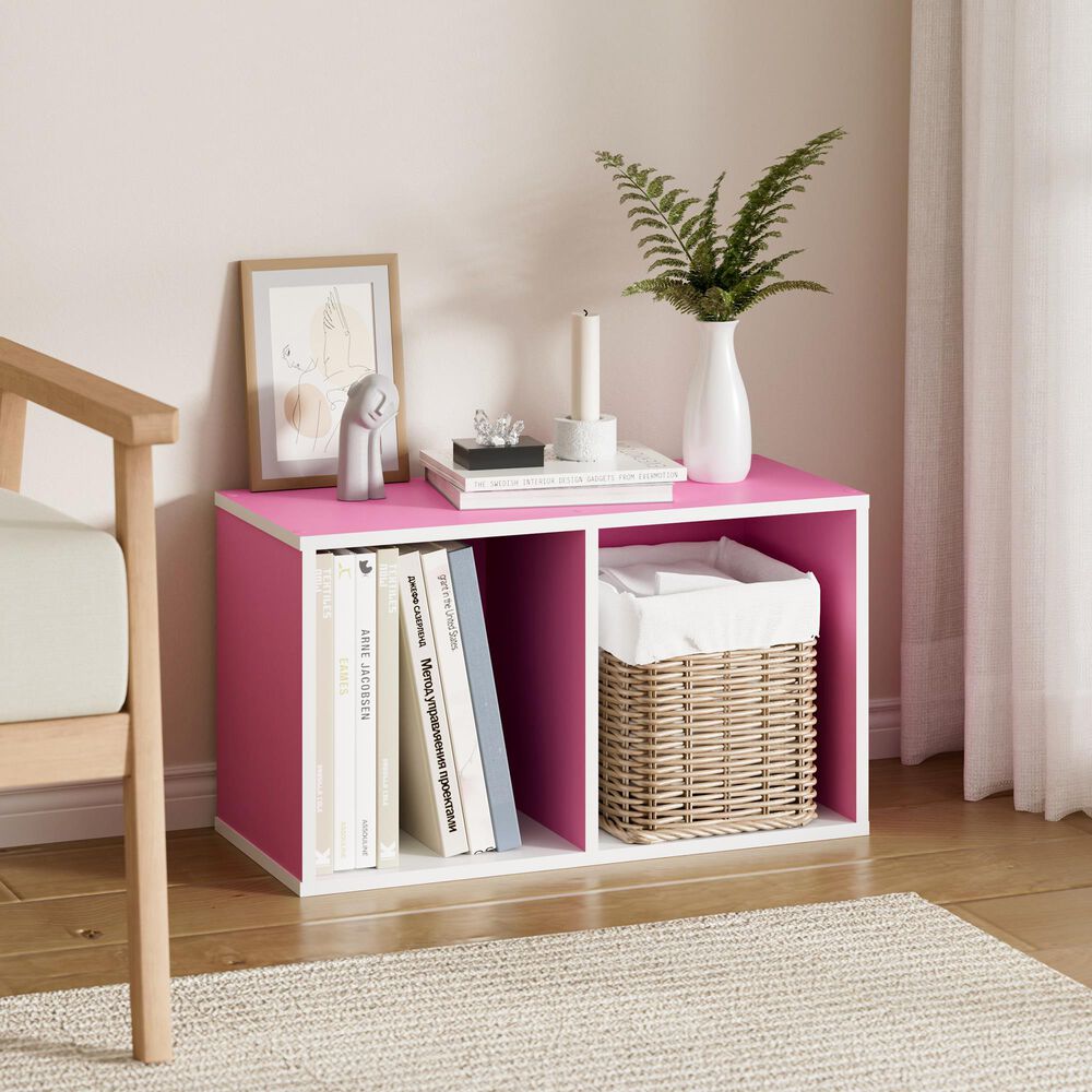 HOMLUX 2-Tier Open Shelf Bookcase in Pink and White, , large