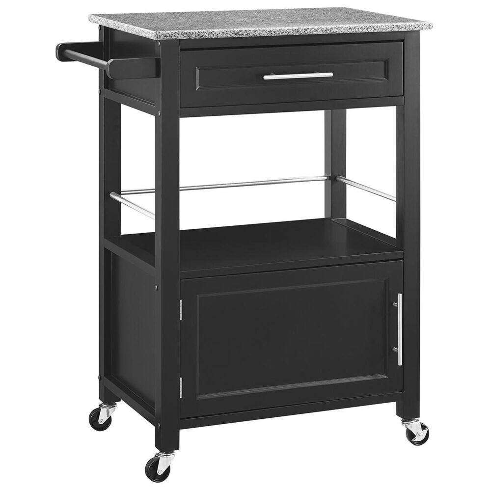 Linden Boulevard Mitchell Kitchen Cart with Granite Top in Black with Towel Bar, , large