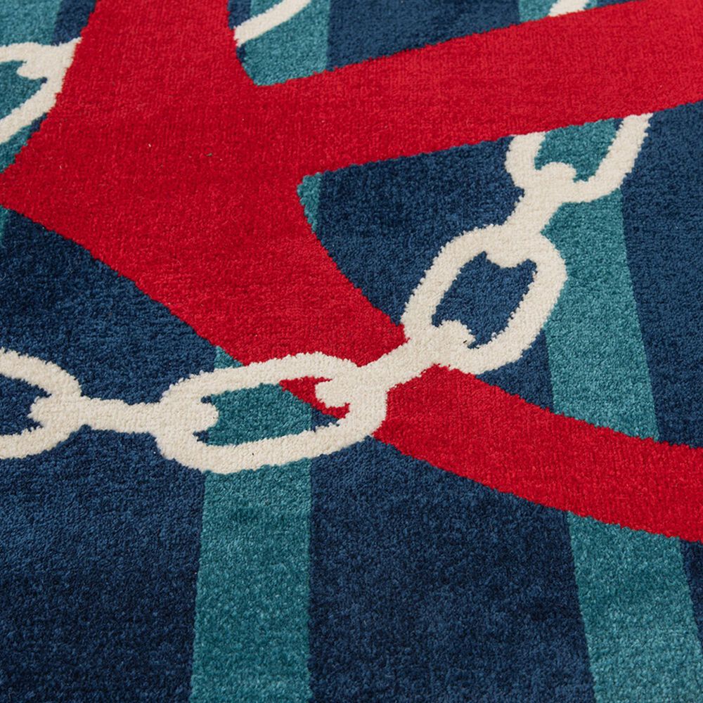 Central Oriental Terrace Tropic Anchored Stripes 7&#39;10&quot; x 9&#39;10&quot; Sapphire and Coral Area Rug, , large